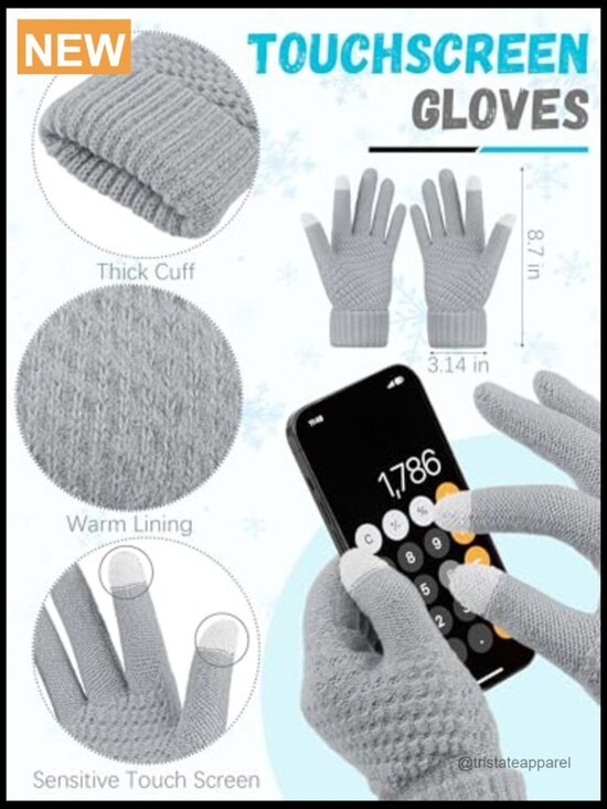 Winter Beanie Hat Scarf Gloves Set Warm Fleece Knit Touch Screen Gloves Unisex main image 4